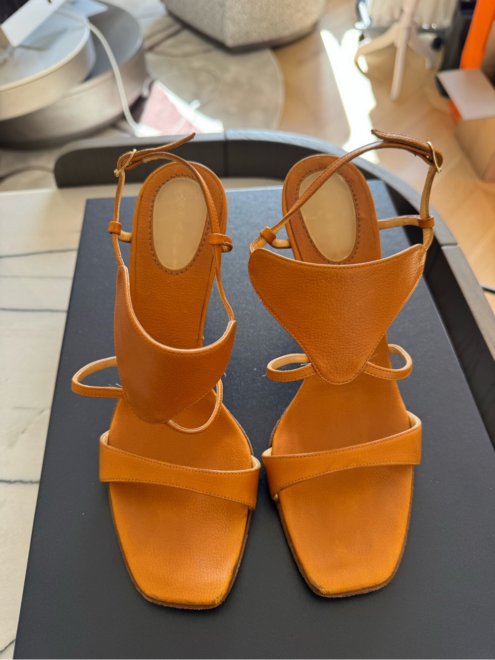 Casadei Orange Leather Strappy Heels